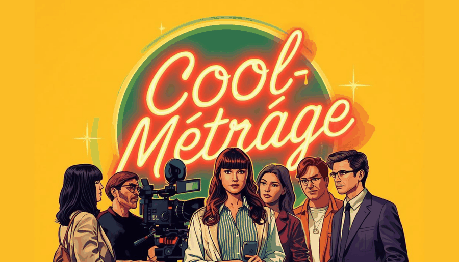 Affiche Cool Métrage : une équipe de tournage devant l'enseigne au néon